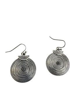 Geometric Design Engraved and Embossed Round Disc Drop Earrings